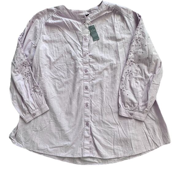 NEW LANE BRYANT NO PEEK BUTTON DOWN EYELET SLEEVE BLOUSE SZ 18/20 - Picture 1 of 5